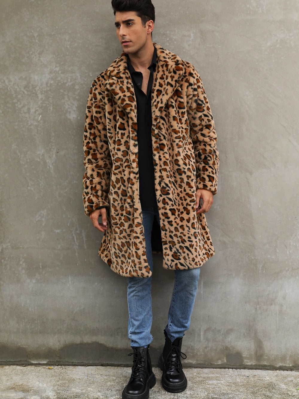 Herren Modischer Leopardenfell-Mantel Heidi-Mode