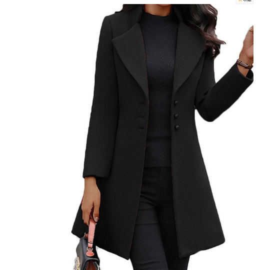 Damen eleganter und taillierter Trenchcoat mit strukturiertem Gewebe Heidi-Mode