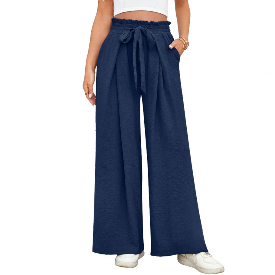 Damen weite Hochbundhose mit Taillengürtel und fließendem Stoff Heidi-Mode