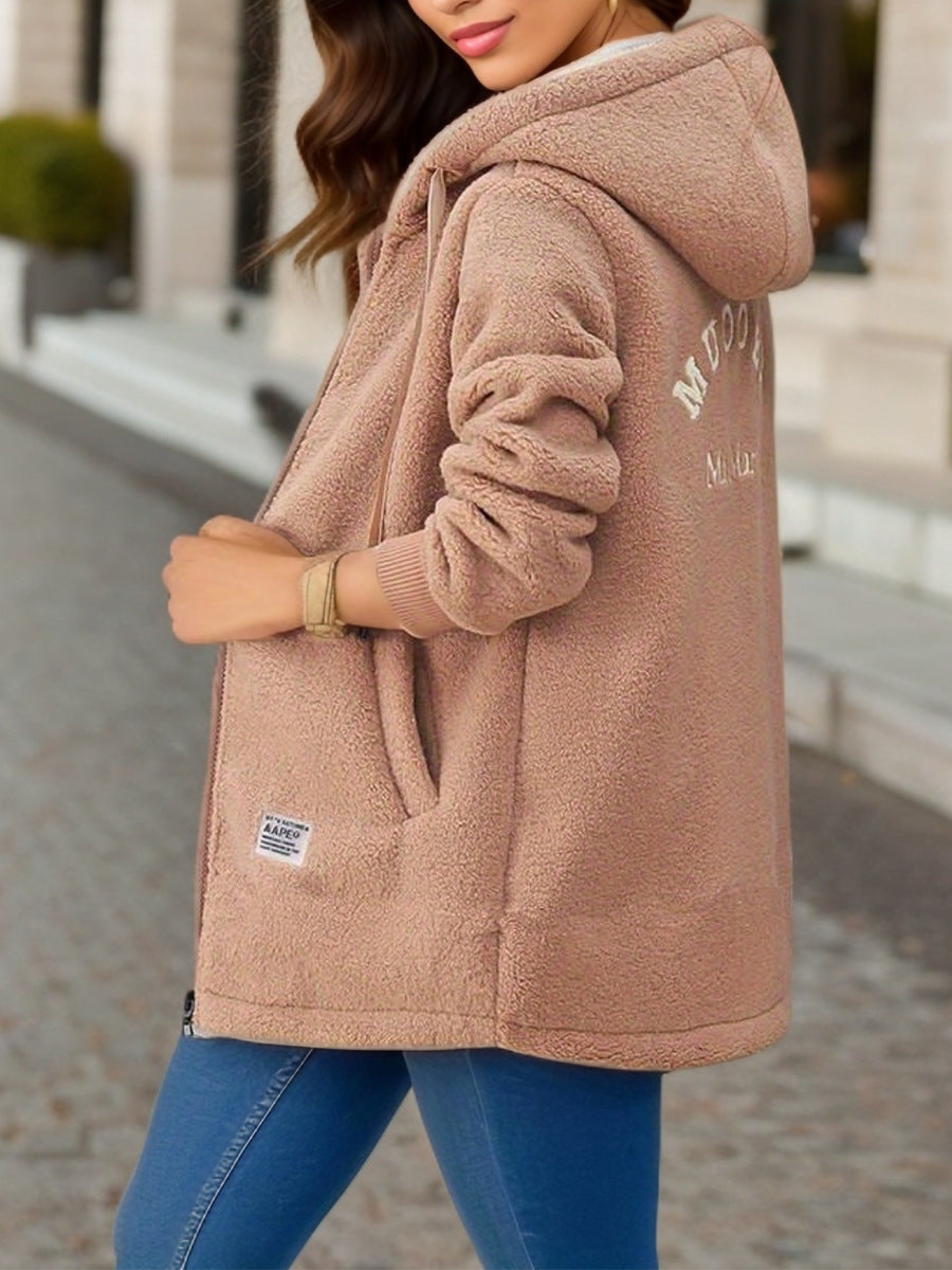 Damen Kuschelige Fleecejacke mit Kapuze und praktischen Taschen Heidi-Mode
