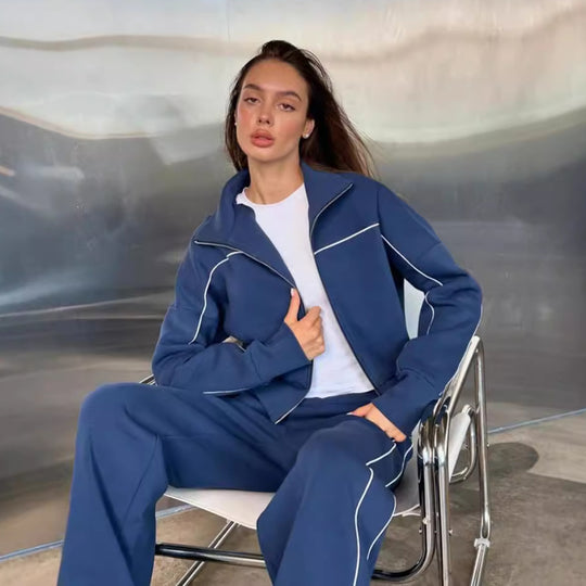 Damen Sportliches Freizeit-Set mit stylischem Reißverschluss und seitlichen Nahttaschen Heidi-Mode