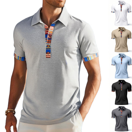 Herren Polo-Shirt mit buntem Kragen und strukturierter Optik Heidi-Mode