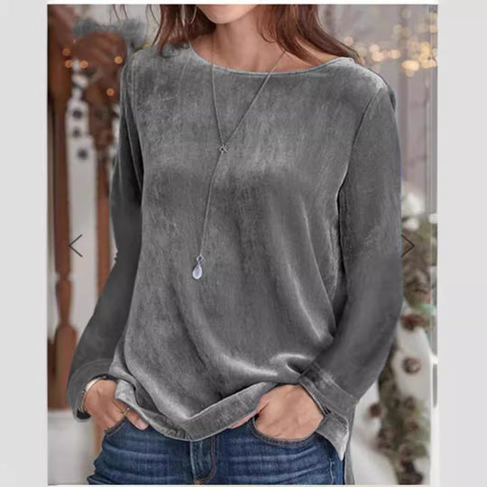 Damen Langarmbluse mit weichem Fleece und modischem Rundhalsausschnitt Heidi-Mode