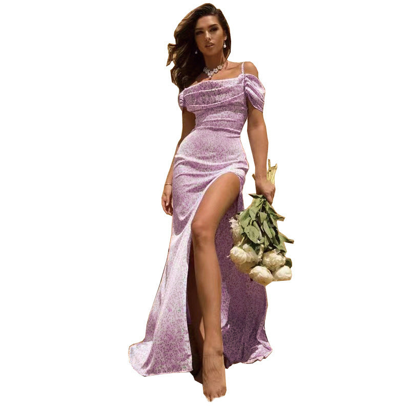 Damen Elegantes Maxikleid mit Off-Shoulder Design und hohem Beinschlitz Heidi-Mode