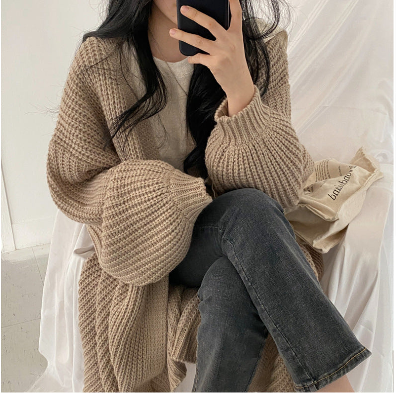 Damen Oversized Strickcardigan mit tiefen Raglanärmeln Heidi-Mode