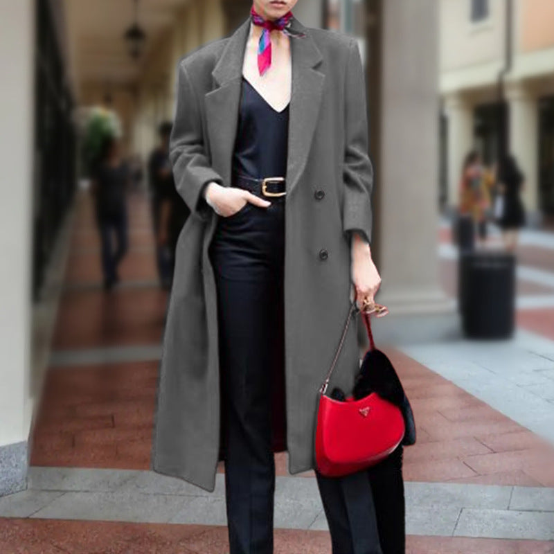 Damen eleganter Langmantel mit doppelter Knopfleiste und großzügigem Schnitt Heidi-Mode