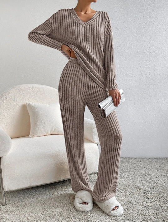 Damen Strick-Loungewear-Set im modernen Rippenmuster Heidi-Mode