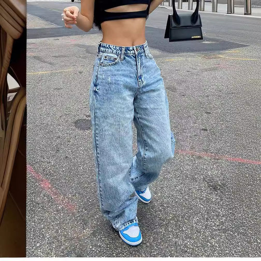 Damen weite High-Waist Jeans mit modernem Schnitt Heidi-Mode