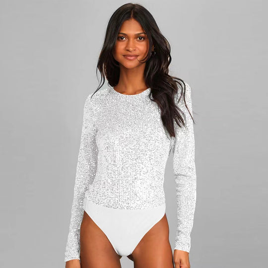 Damen Funktionsreicher Pailletten-Bodysuit mit langem Arm Heidi-Mode