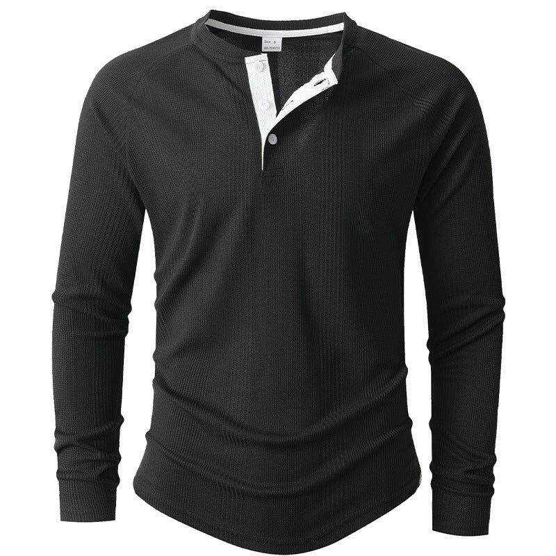 Herren Langarm Henley-Shirt mit strukturierter Oberfläche Heidi-Mode
