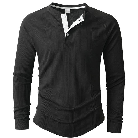 Herren Langarm Henley-Shirt mit strukturierter Oberfläche Heidi-Mode