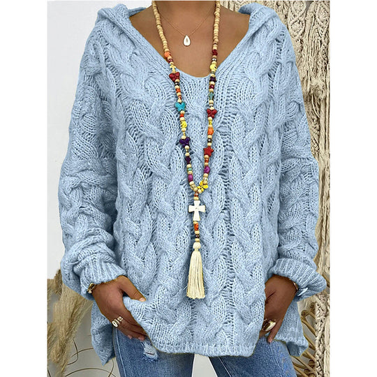 Damen Kapuzenpullover mit Zopfmuster und weitem Schnitt Heidi-Mode