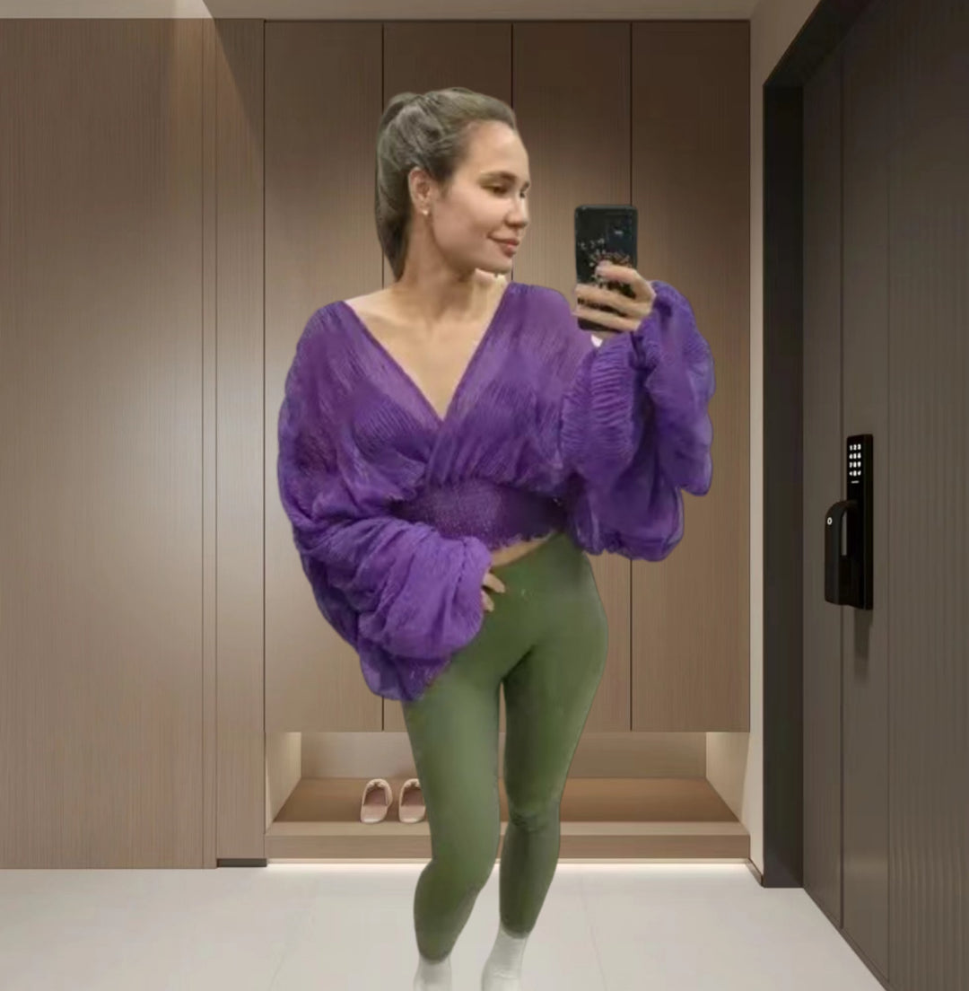 Damen Wickelbluse mit voluminösen Ärmeln und elegantem Design Heidi-Mode