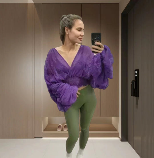Damen Wickelbluse mit voluminösen Ärmeln und elegantem Design Heidi-Mode