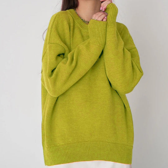 Damen Oversized Pullover mit feinem Strickmuster und breiten Bündchen Heidi-Mode