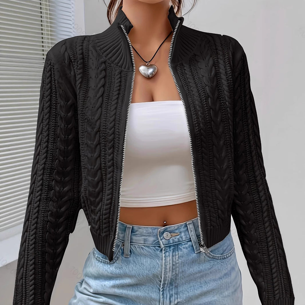 Damen Strickjacke mit Zippverschluss und raffinierter Struktur Heidi-Mode