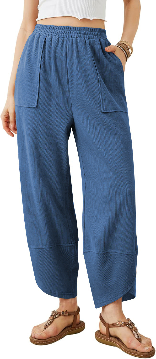 Damen weit geschnittene Freizeithose mit elastischem Bund und praktischen Taschen Heidi-Mode