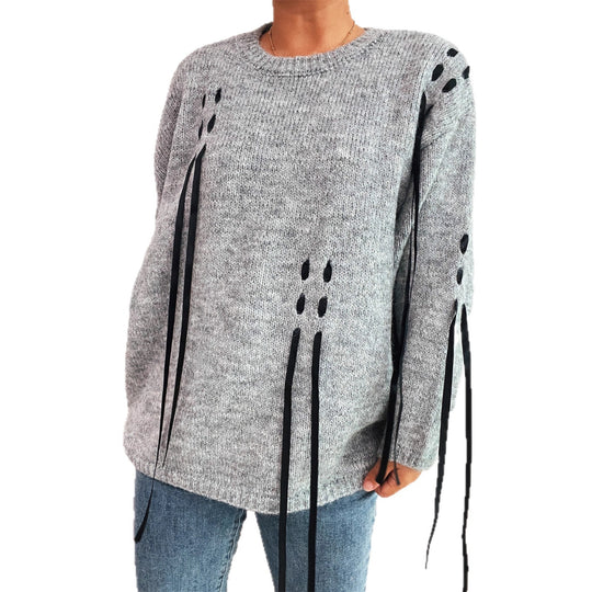 Damen modischer Oversize-Pullover mit einzigartigen Schnürdetails Heidi-Mode