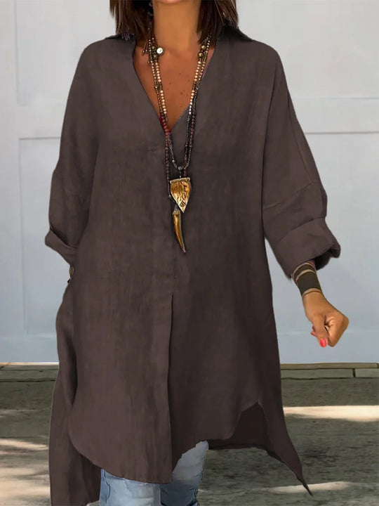 Damen Leinen Tunika mit asymmetrischem Schnitt und eleganten Details Heidi-Mode