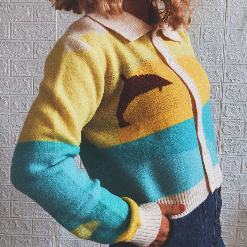 Damen Strickjacke mit verspieltem Motiv und modernem Farbverlauf Heidi-Mode