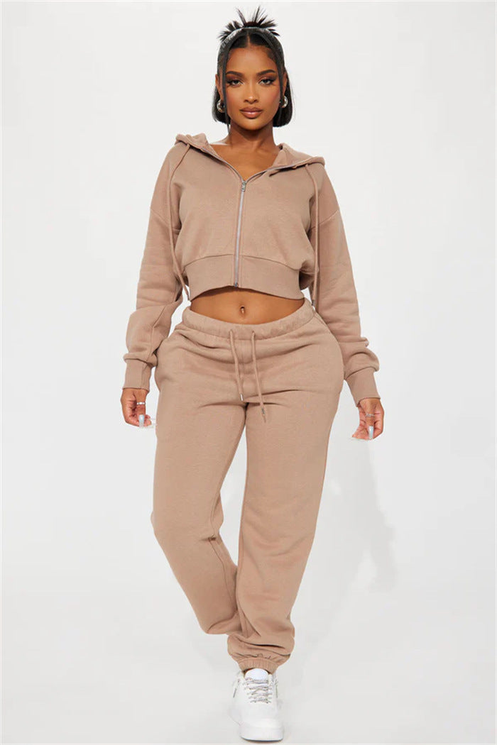 Damen Sportliches Freizeit-Loungewear-Set mit cropped Oberteil und bequemer Hose Heidi-Mode