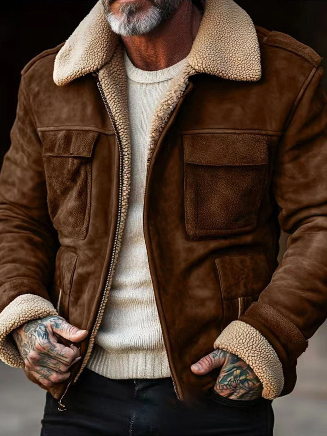 Herren Lederjacke mit weichem Sherpa-Futter Heidi-Mode
