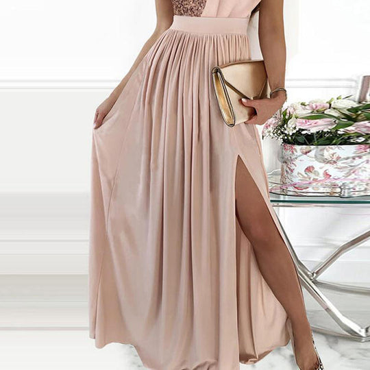 Damen Elegantes Abendkleid mit schimmerndem Oberteil und voluminösem Rock Heidi-Mode