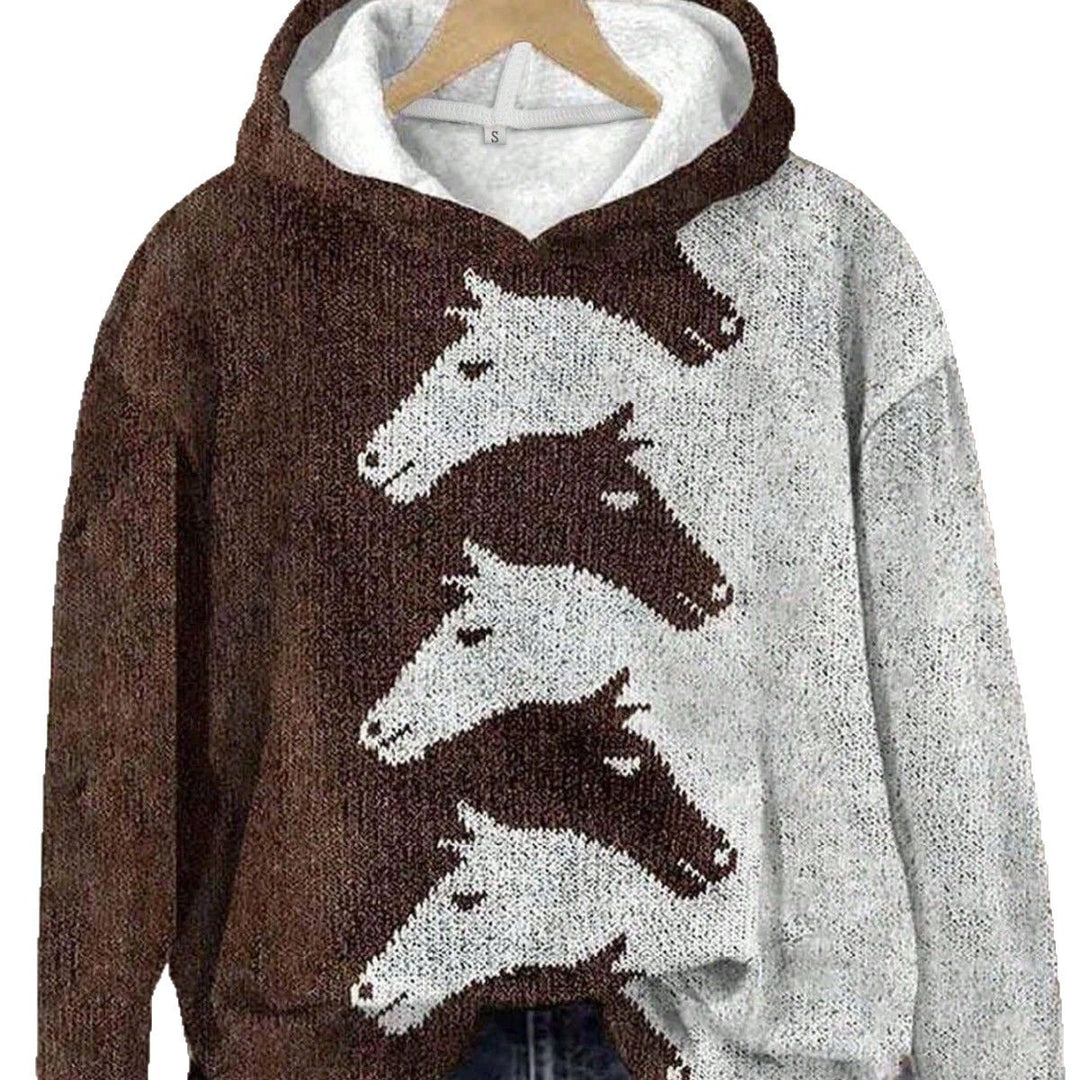 Damen Hoodie mit kreativem Pferdemuster und bequemer Passform Heidi-Mode