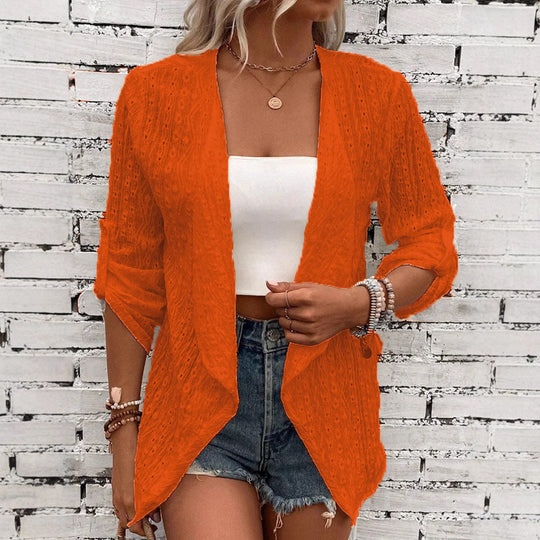 Damen Leichte Strickjacke mit asymmetrischem Schnitt und 3/4-Ärmeln Heidi-Mode