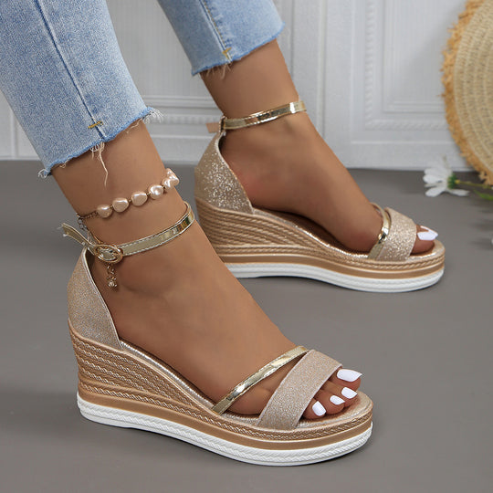 Damen Wedge-Sandalen mit funkelndem Obermaterial und elegantem Riemendesign Heidi-Mode