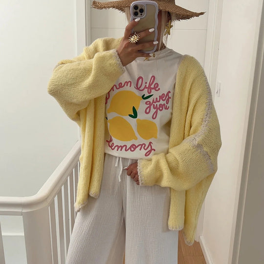 Damen gemütliche Strickjacke mit weichem Garn und offener Schnittführung Heidi-Mode