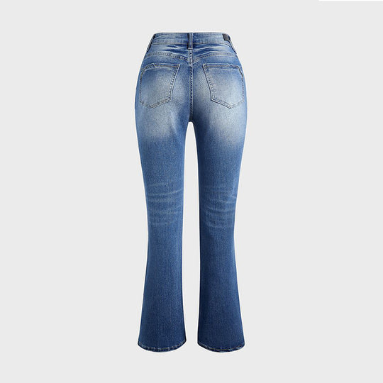 Damen Bootcut Jeans im lässigen Vintage-Stil mit hohem Bund und moderner Waschung Heidi-Mode