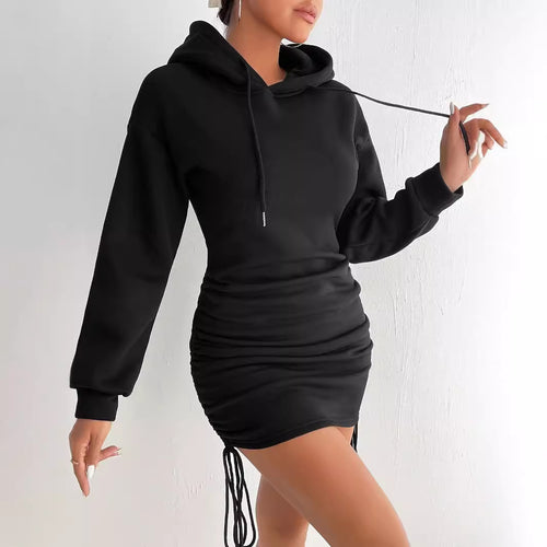 Damen Hoodie Kleid mit Raffung Heidi-Mode