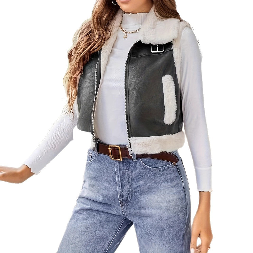 Damen stylish gesteppte Weste mit Fellkragen Heidi-Mode