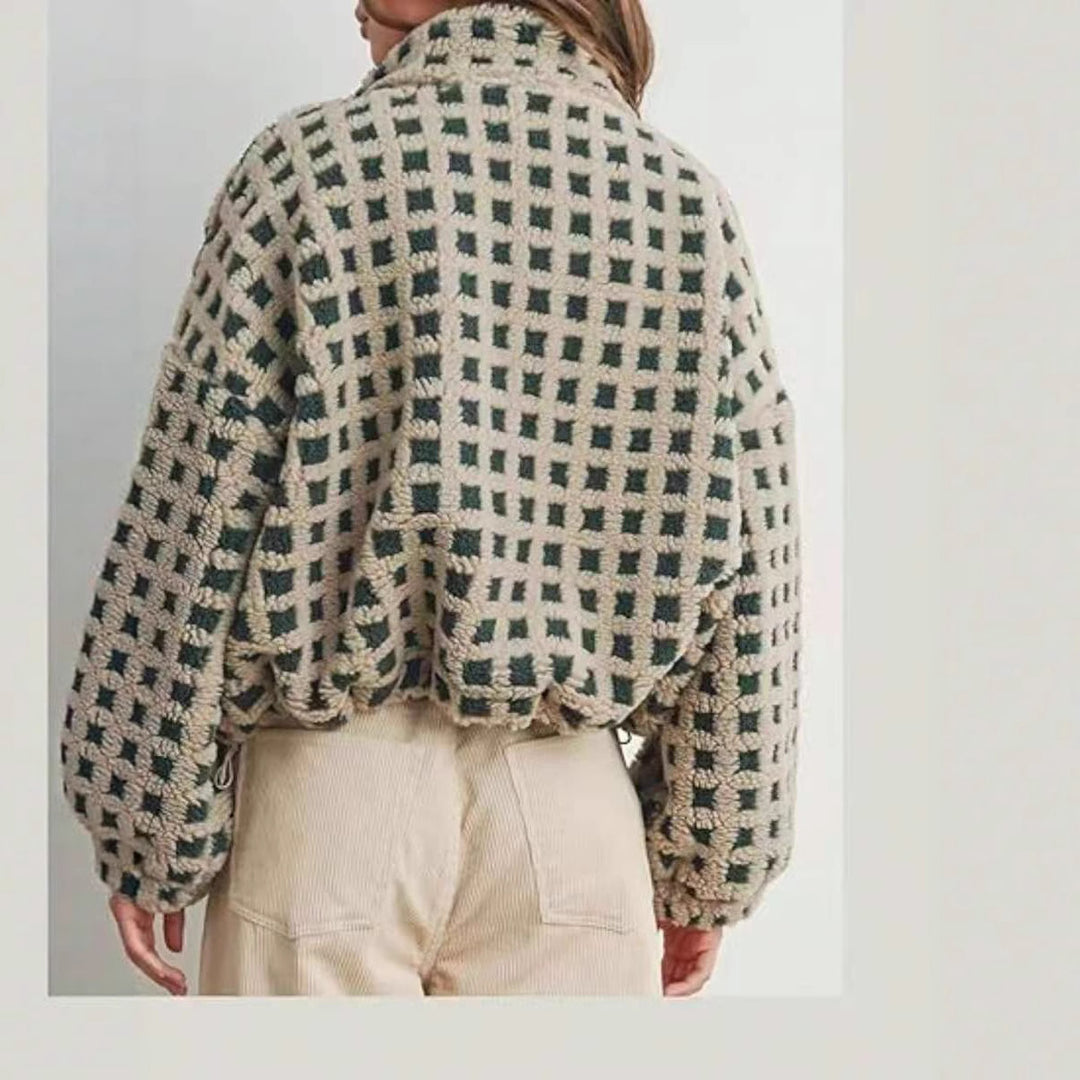 Damen kuschelige Fleecejacke im modernen Karodesign Heidi-Mode