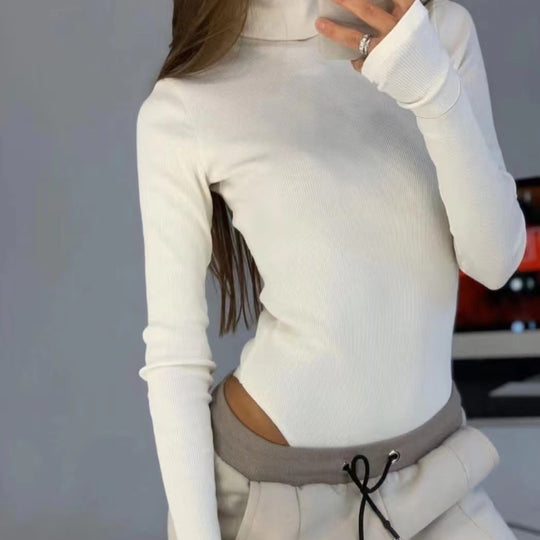 Damen figurbetontes Langarmoberteil mit hochgeschlossenem Design Heidi-Mode