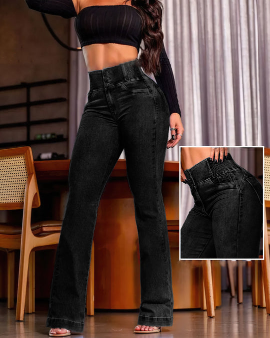 Damen Hochtaillierte Jeans mit weitem Bein Heidi-Mode