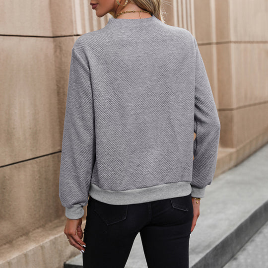 Damen eleganter Pullover mit asymmetrischem Ausschnitt und Knopfdetails Heidi-Mode