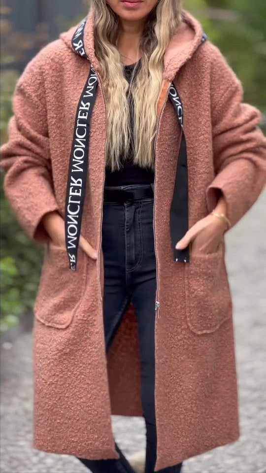 Damen Modischer Oversized-Fleece-Mantel mit praktischen Taschen und Kapuze Heidi-Mode
