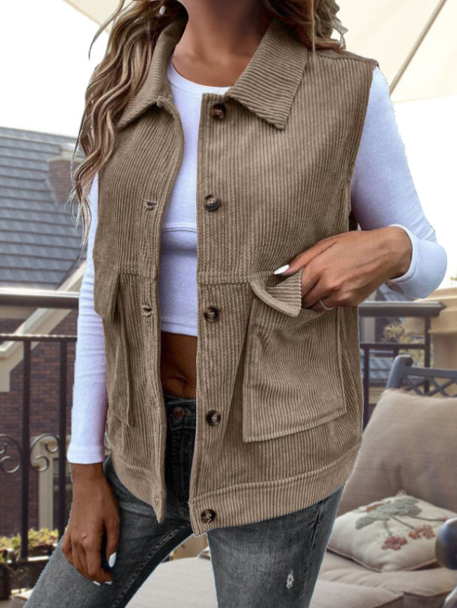 Damen lässige Weste mit praktischen Taschen und strukturiertem Cordmaterial Heidi-Mode