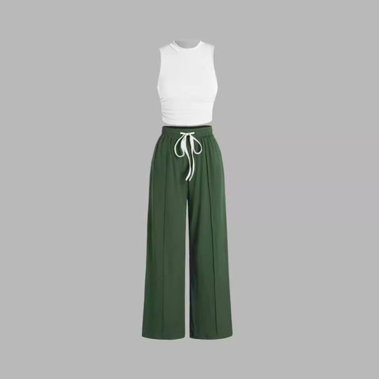 Damen lässiges Oberteil und weit geschnittene Hose Set Heidi-Mode