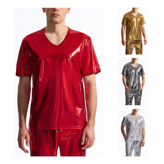 Herren Sportliches Set aus glänzendem Material mit V-Ausschnitt Heidi-Mode