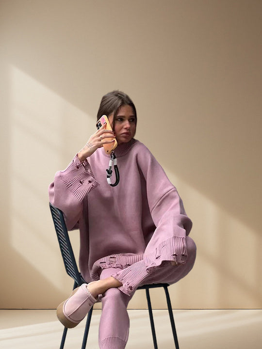 Damen Strickanzug mit oversized Schnitt und modischen Details Heidi-Mode