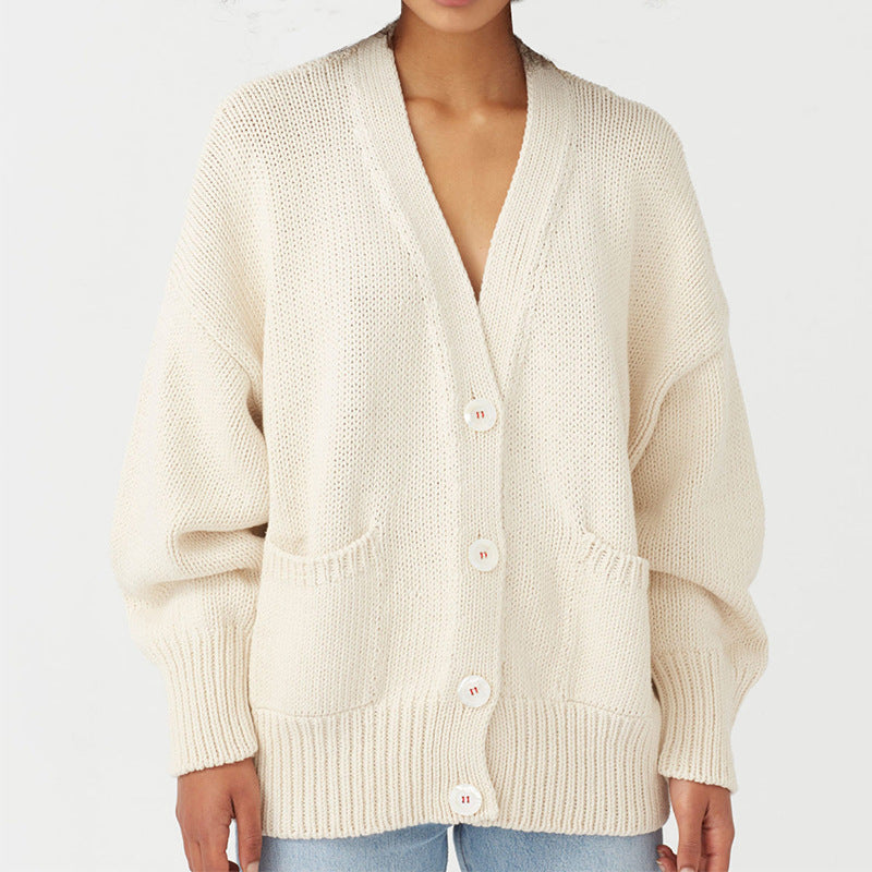 Damen Oversized Strickjacke mit Taschen und V-Ausschnitt Heidi-Mode