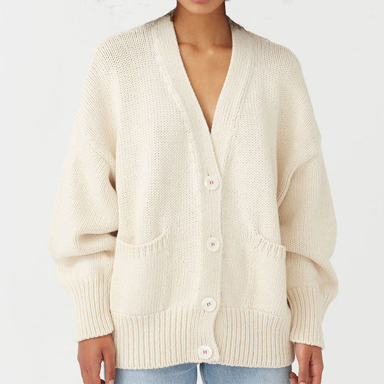 Damen Oversized Strickjacke mit Taschen und V-Ausschnitt Heidi-Mode