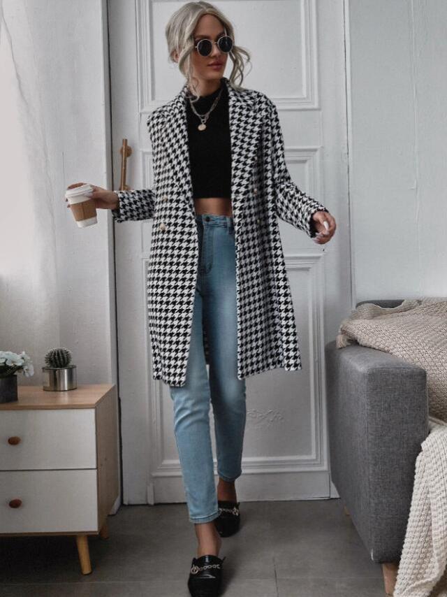 Damen Karierter Longblazer mit elegantem Schnitt Heidi-Mode