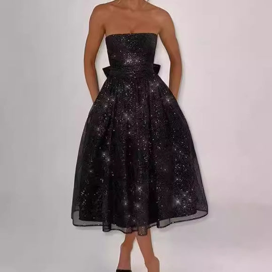 Damen Elegantes strapless Cocktailkleid mit gerafftem Oberteil und A-Linie Heidi-Mode