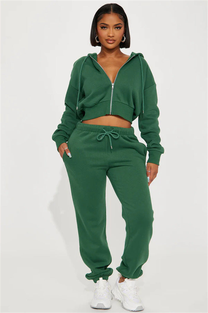 Damen Sportliches Freizeit-Loungewear-Set mit cropped Oberteil und bequemer Hose Heidi-Mode