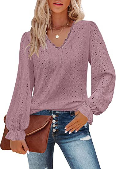 Damen Bluse mit Spitzenmuster und Ballonärmeln Heidi-Mode