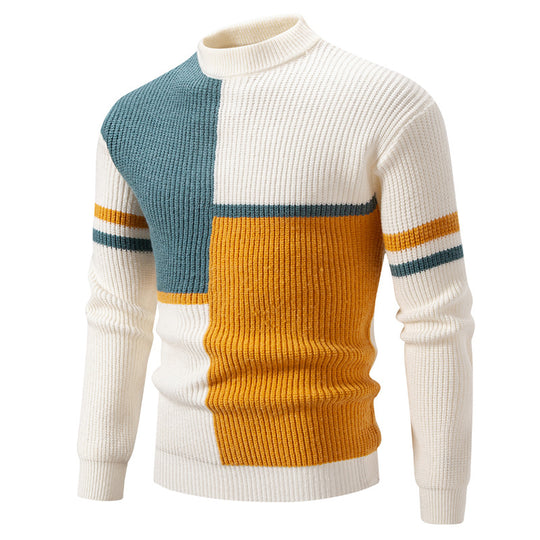Herren Strickpullover mit modernem Farbblockdesign und hohem Kragen Heidi-Mode